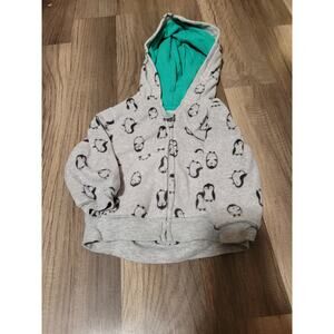 Carters Baby Boy Gray Penguin Zip Up Sweater Size 6 months